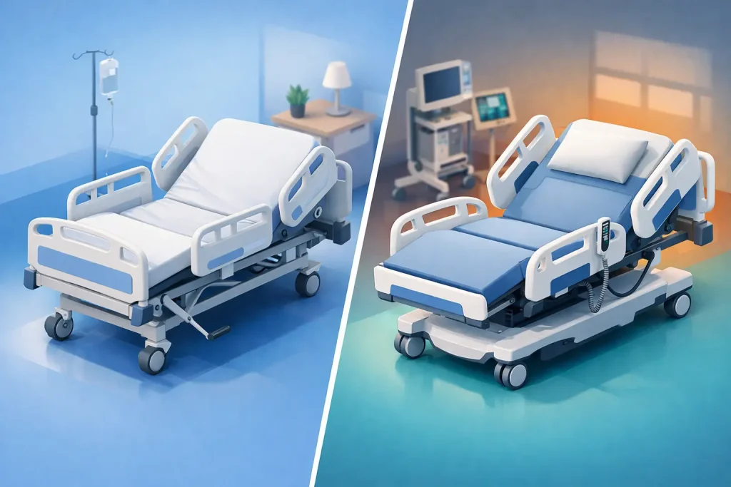 Diferença entre cama hospitalar manual e motorizada