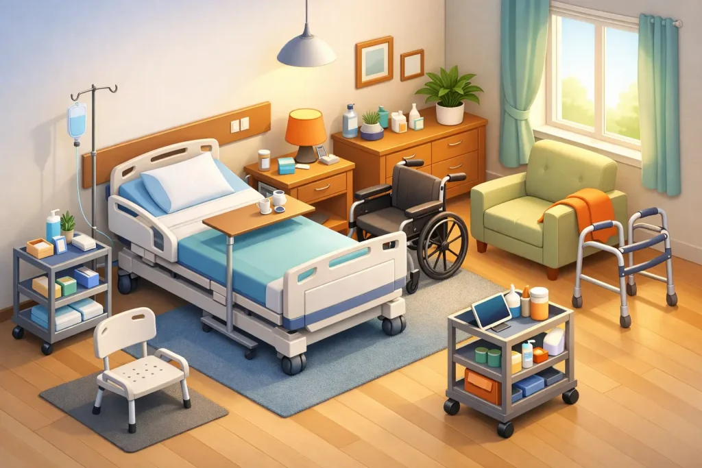 Guia de adaptação do quarto para cuidar em casa