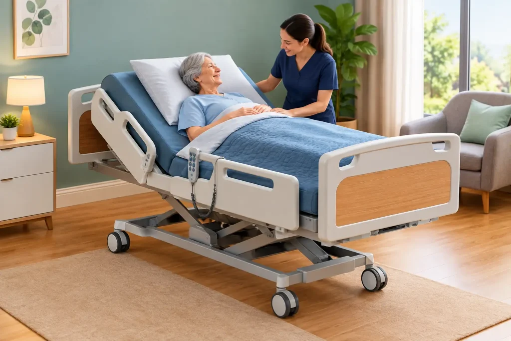 Cama manual motorizada para cuidados em casa