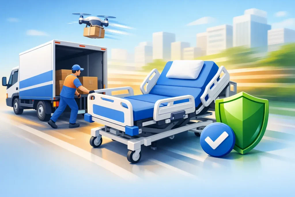 Entrega rápida de cama hospitalar com segurança