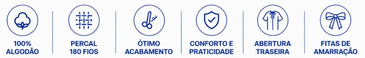 Camisola Hospitalar Masculina em Percal 100% Algodão 180 Fios - Imagem 4