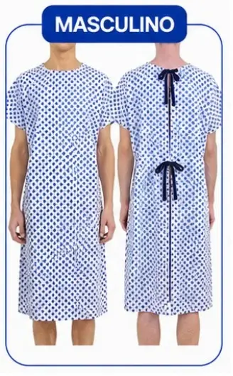 Camisola Hospitalar Masculina em Percal 100% Algodão 180 Fios